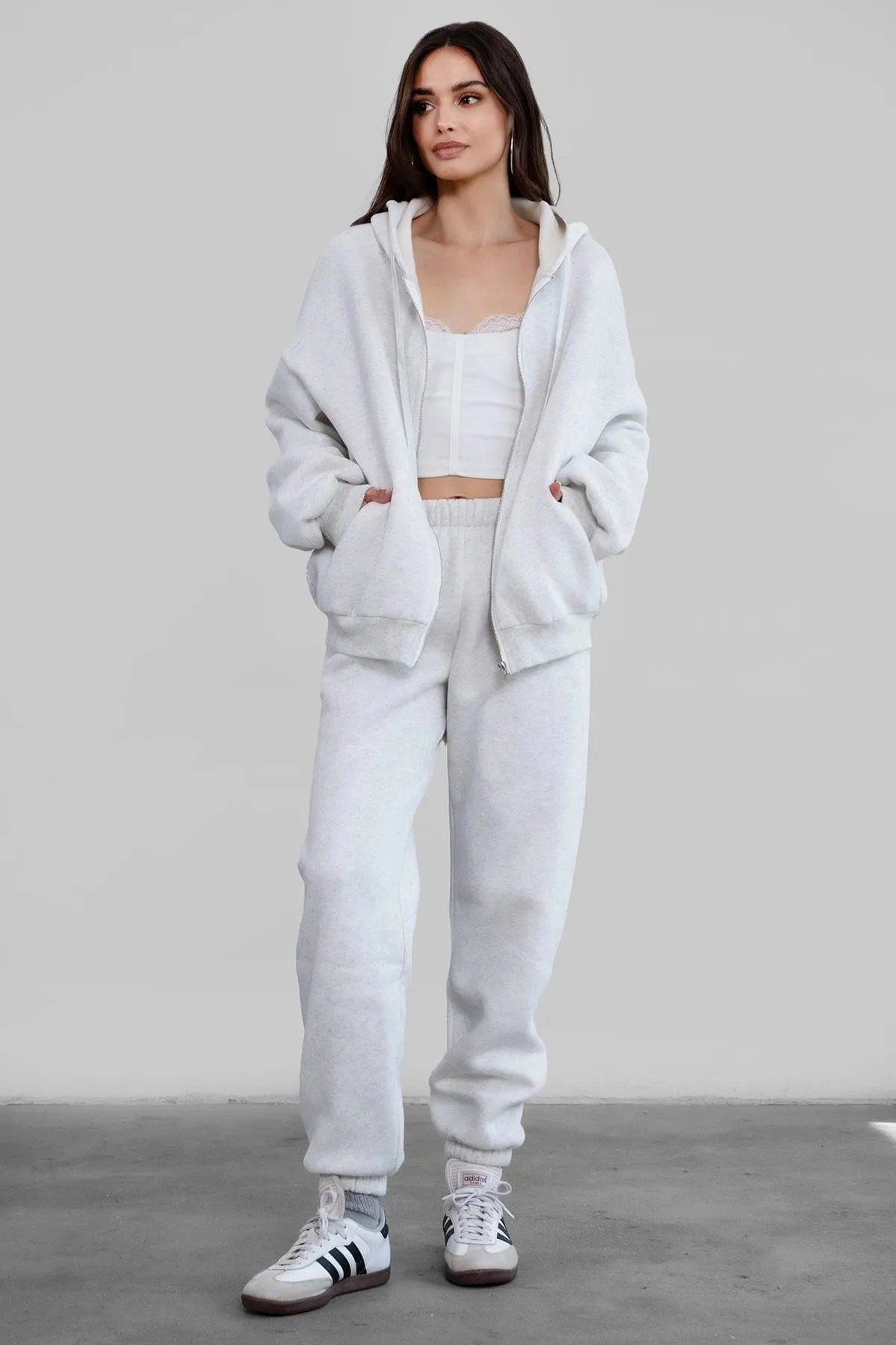 Sleepy But Social Hoodie -Oversized- Heather White