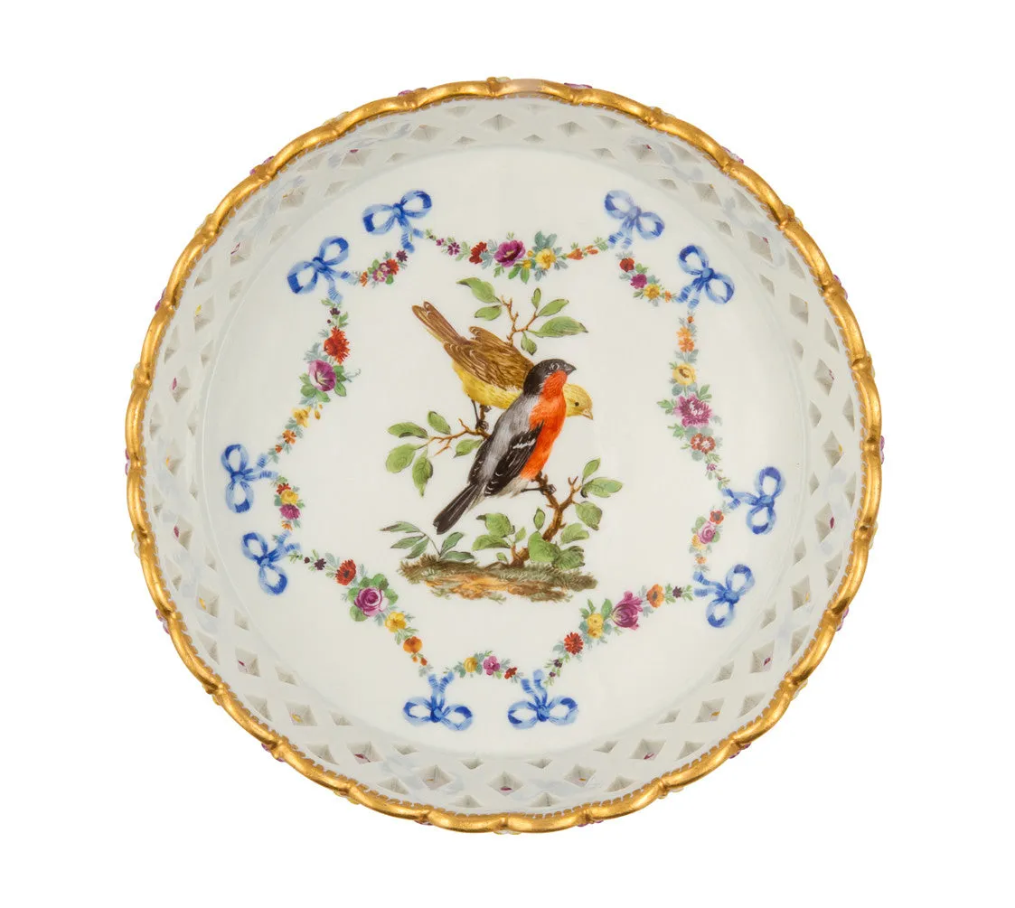 SOLD Dresden Meissen Marcolini Style Porcelain Basket-and Flower Molded Wine Coaster,