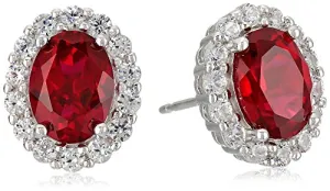 Sterling Silver Gemstone Oval Stud Earrings Created Ruby