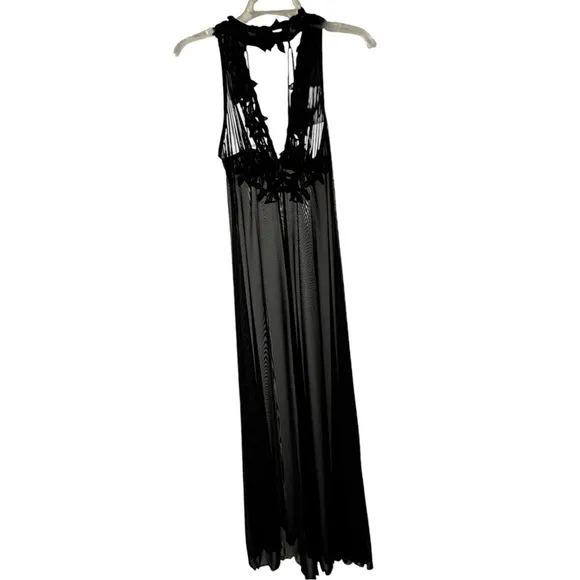 Stunning Flora Nikrooz Sheer Mesh Long Nightgown With Leaf Applique Halter neck