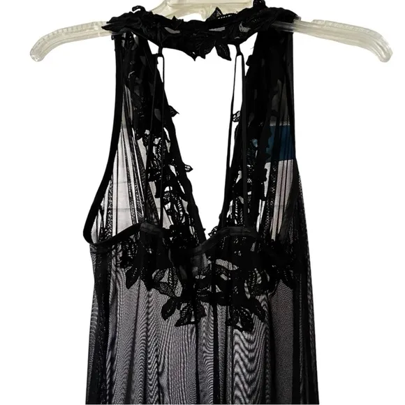 Stunning Flora Nikrooz Sheer Mesh Long Nightgown With Leaf Applique Halter neck