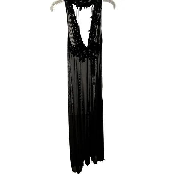 Stunning Flora Nikrooz Sheer Mesh Long Nightgown With Leaf Applique Halter neck