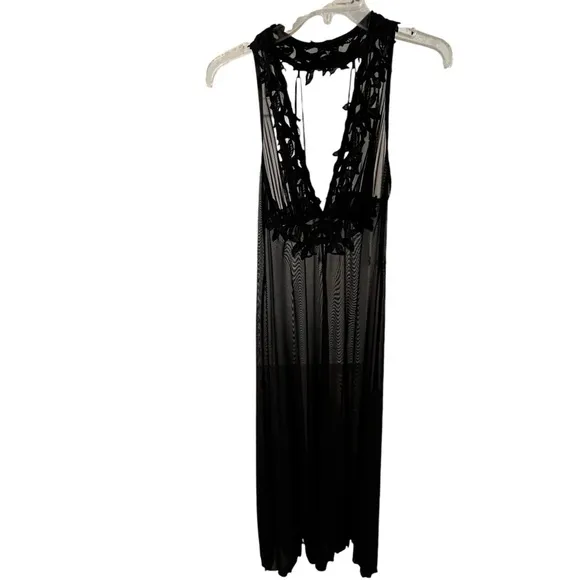 Stunning Flora Nikrooz Sheer Mesh Long Nightgown With Leaf Applique Halter neck