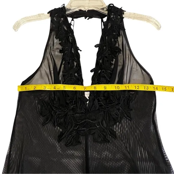 Stunning Flora Nikrooz Sheer Mesh Long Nightgown With Leaf Applique Halter neck