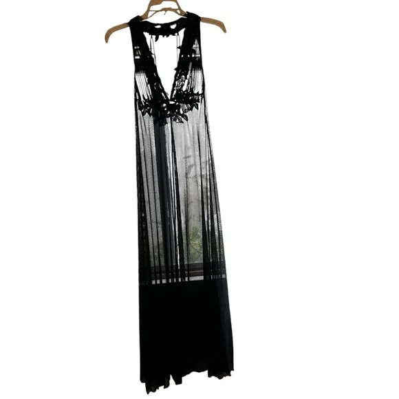 Stunning Flora Nikrooz Sheer Mesh Long Nightgown With Leaf Applique Halter neck