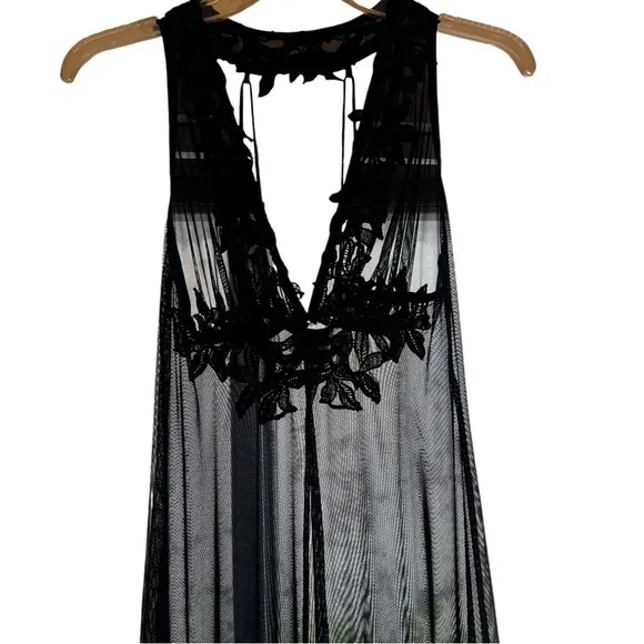 Stunning Flora Nikrooz Sheer Mesh Long Nightgown With Leaf Applique Halter neck