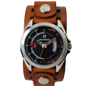Sully Black/Orange Watch with Perforated Khaki Leather Cuff