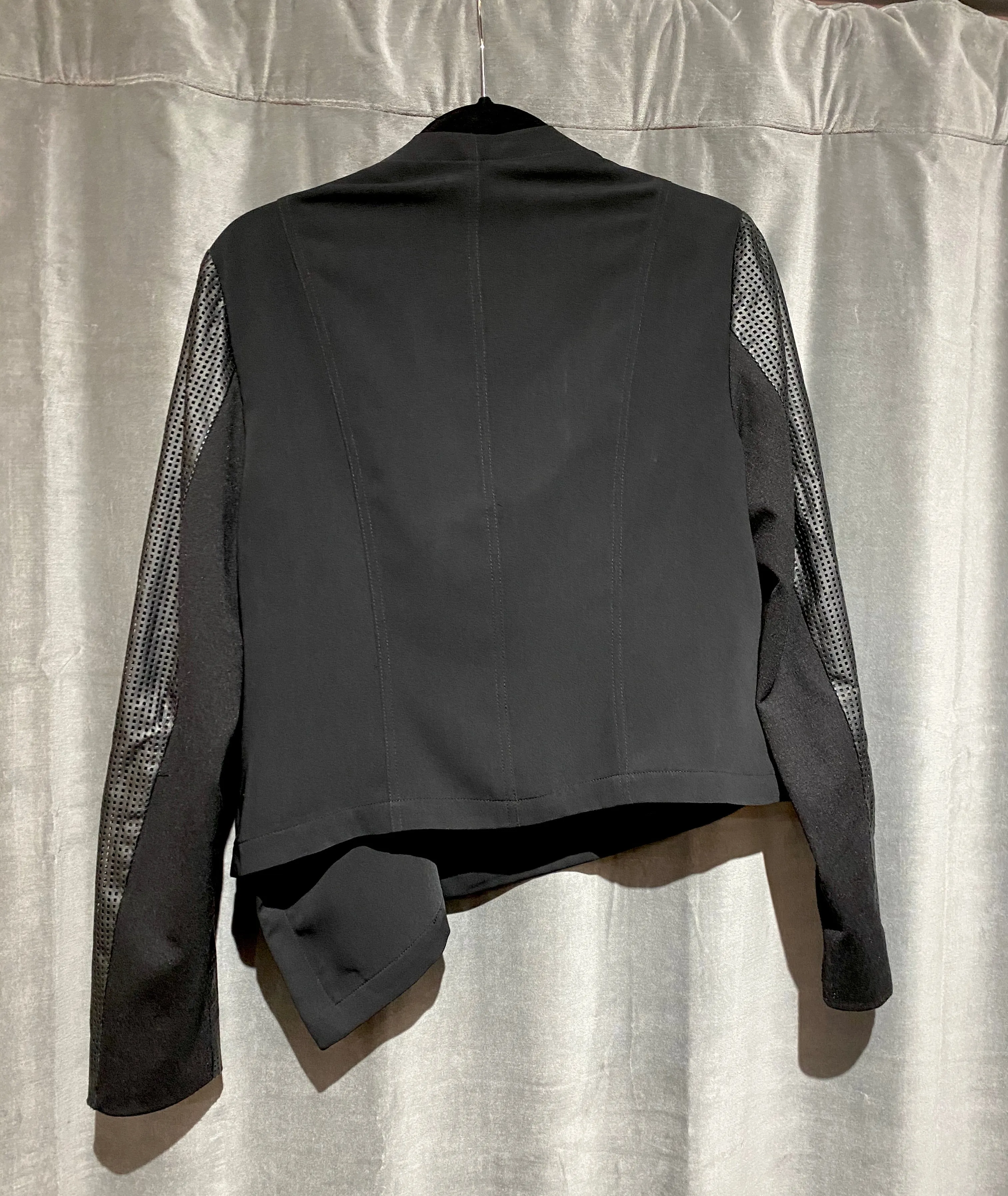 T Tahari Black Blazer with Perforated Leather Arms