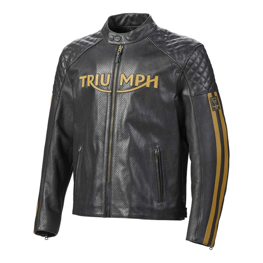 Triumph Braddan Air Racing Leather Jacket in Black and Gold
