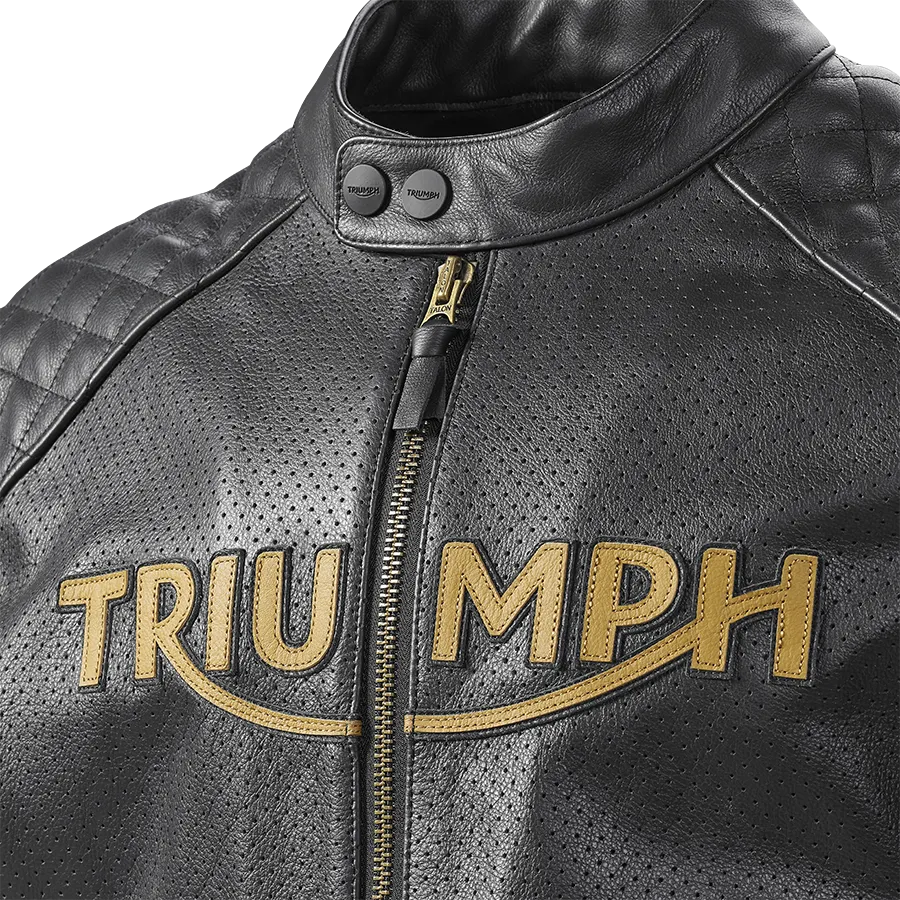 Triumph Braddan Air Racing Leather Jacket in Black and Gold