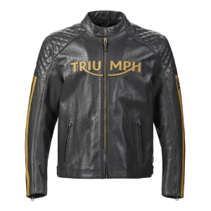 Triumph Braddan Air Racing Leather Jacket in Black and Gold