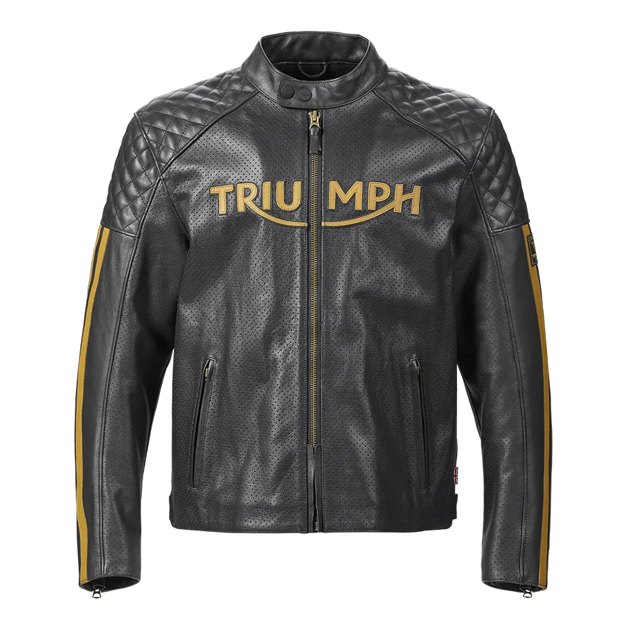 Triumph Braddan Air Racing Leather Jacket in Black and Gold