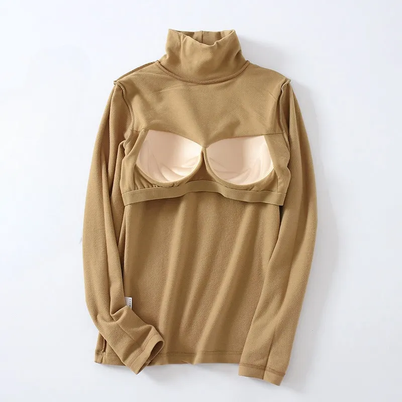 Turtle Neck Long Sleeve Top With Inbuilt Bra Fleece