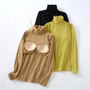 Turtle Neck Long Sleeve Top With Inbuilt Bra Fleece