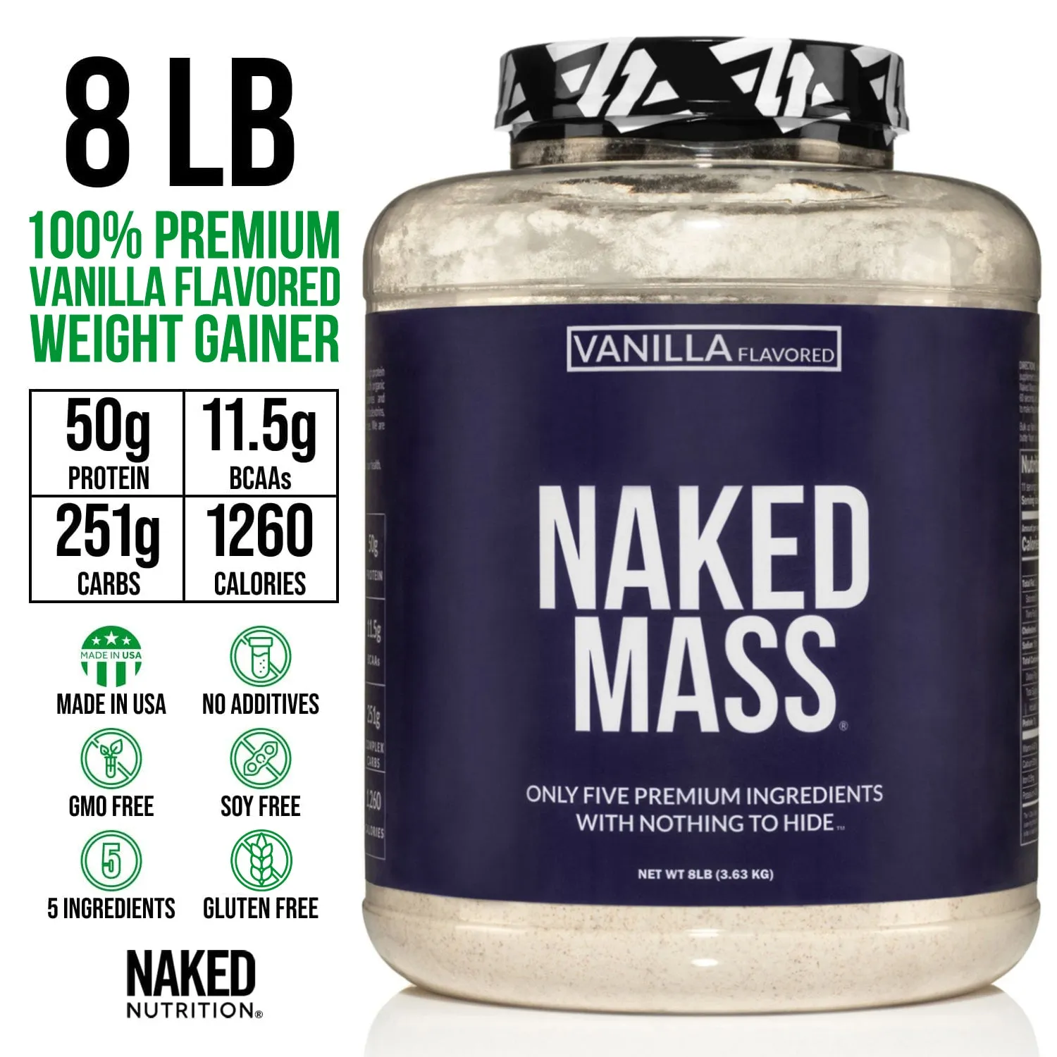 Vanilla Weight Gainer Protein Supplement | Vanilla Naked Mass - 8LB