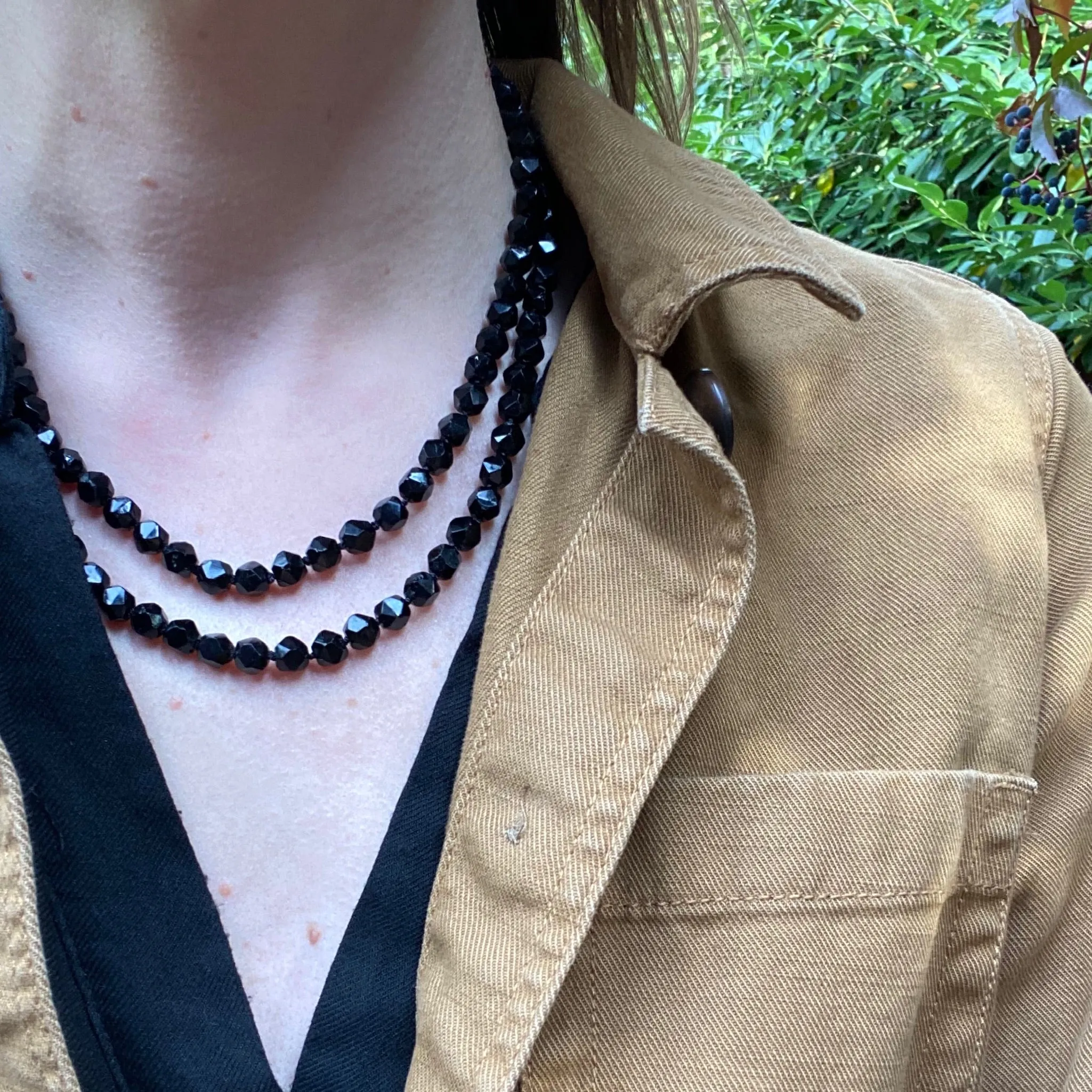 Victorian English Moulded Black Glass Beads