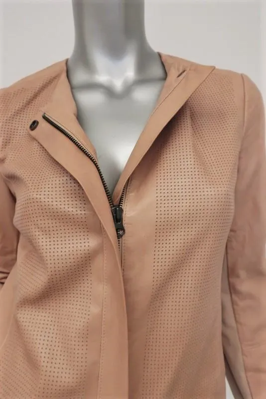 Vince Engineered Perforated Leather Jacket Nude Size Small Zip Front