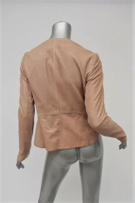 Vince Engineered Perforated Leather Jacket Nude Size Small Zip Front