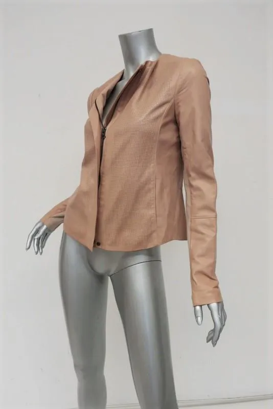 Vince Engineered Perforated Leather Jacket Nude Size Small Zip Front