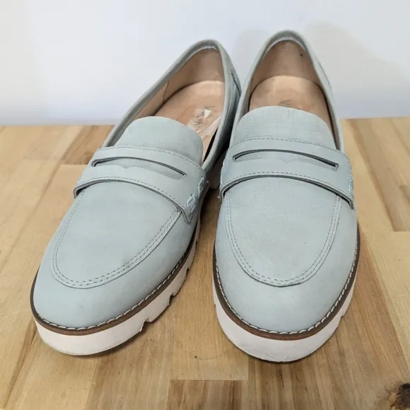 Vionic Pastel Green Suede Lug Sole Loafer Slip On Chunky Flat Leather 6.5 Cheryl