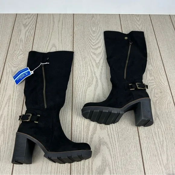 White Mountain Women's Berlin Tall Shaft Buckle Detailed Boots 7M Black $109