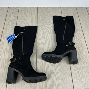 White Mountain Women's Berlin Tall Shaft Buckle Detailed Boots 7M Black $109