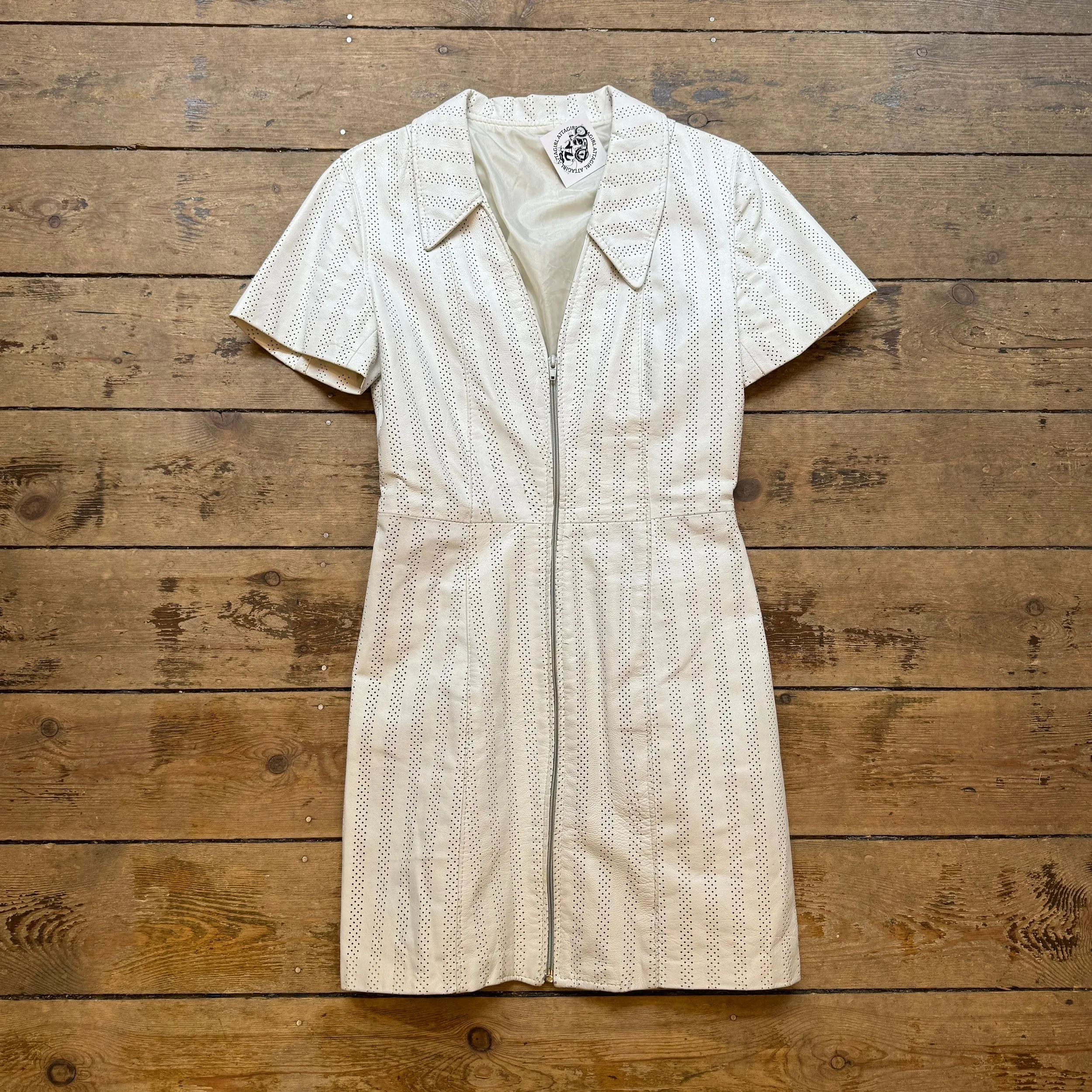 White Perforated Leather Mini Dress