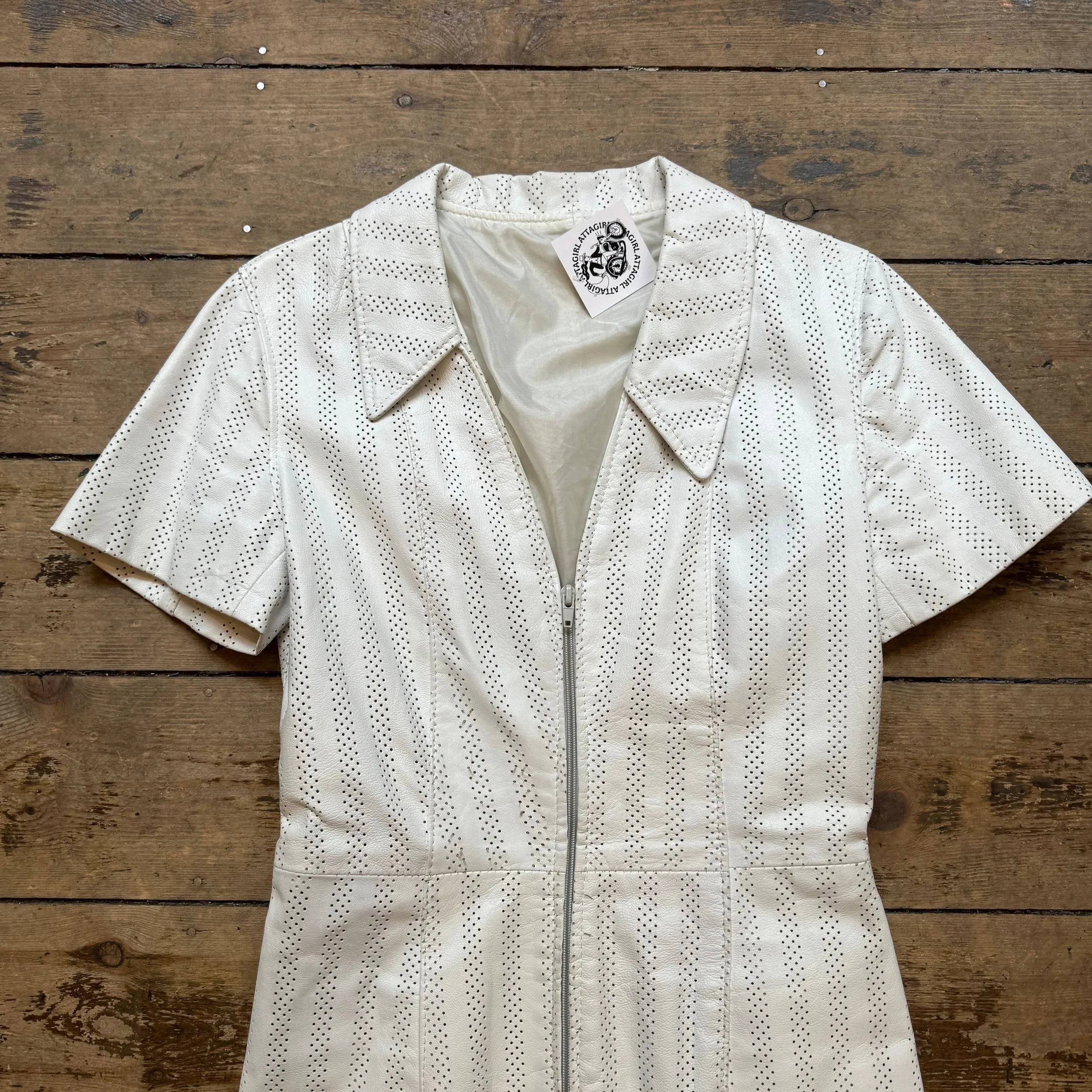 White Perforated Leather Mini Dress