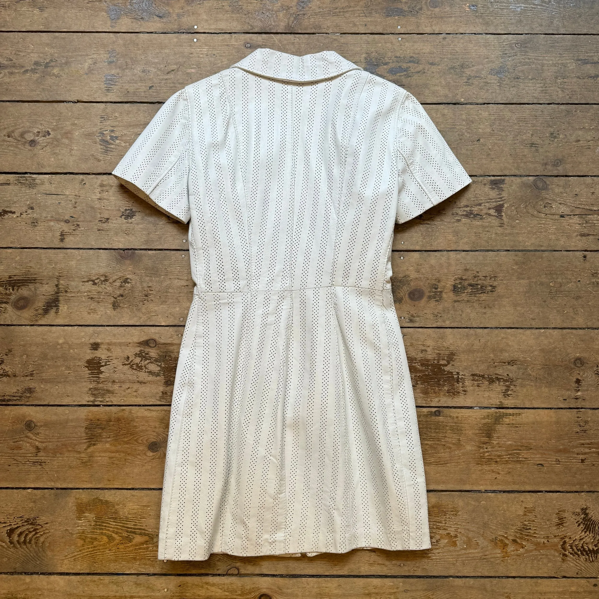 White Perforated Leather Mini Dress