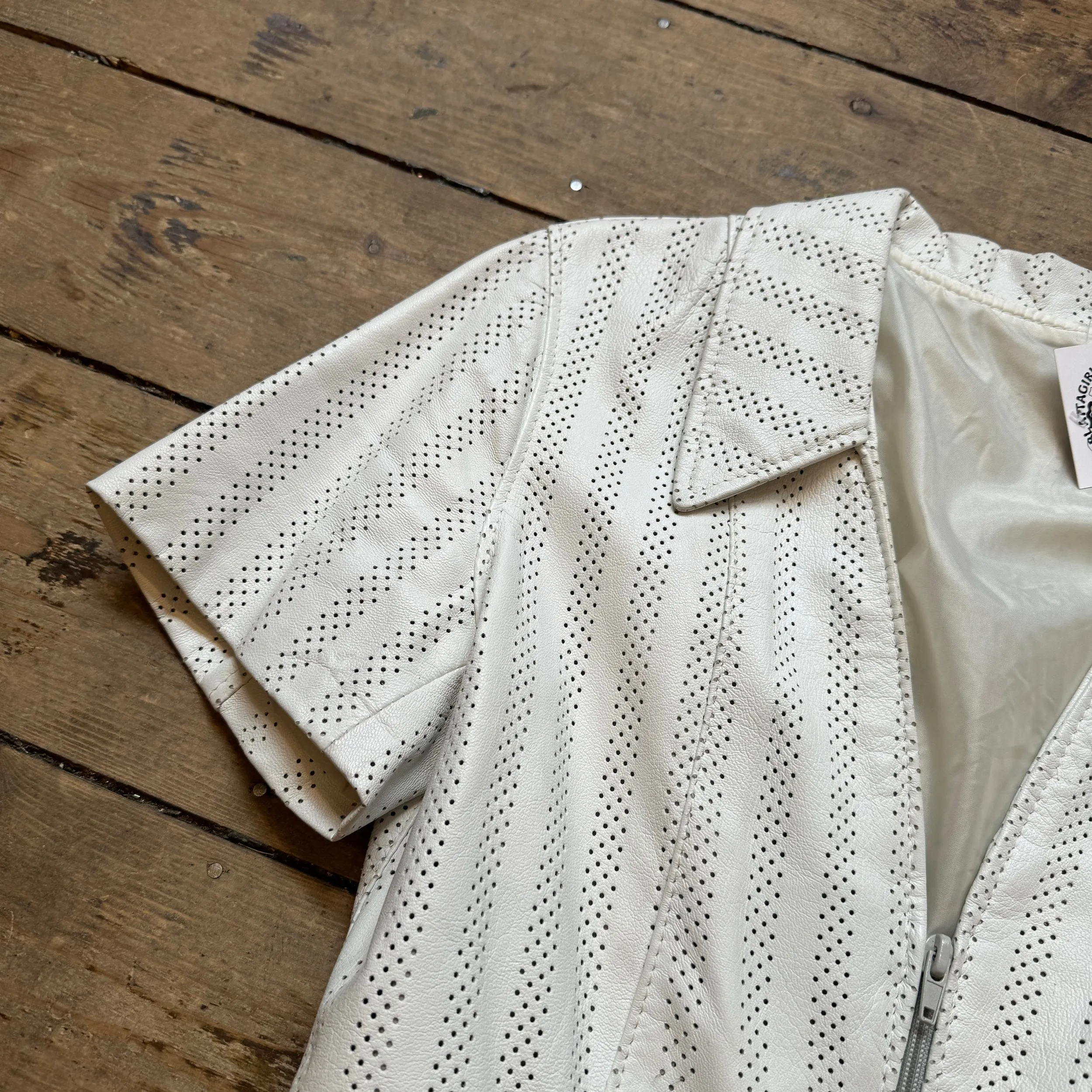 White Perforated Leather Mini Dress