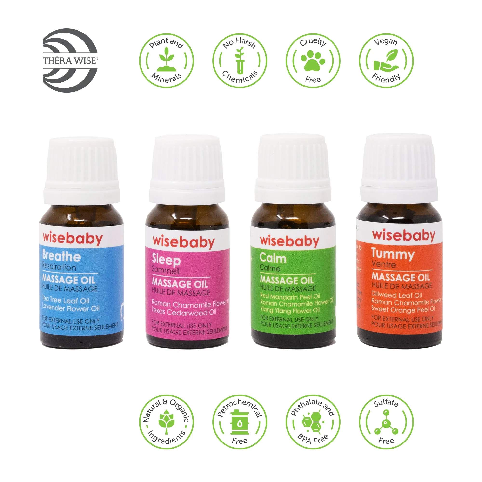Wise Massage Essential Oils 4 pack X 10ml, Aromatherapy, Pre-Blended Essential Oil