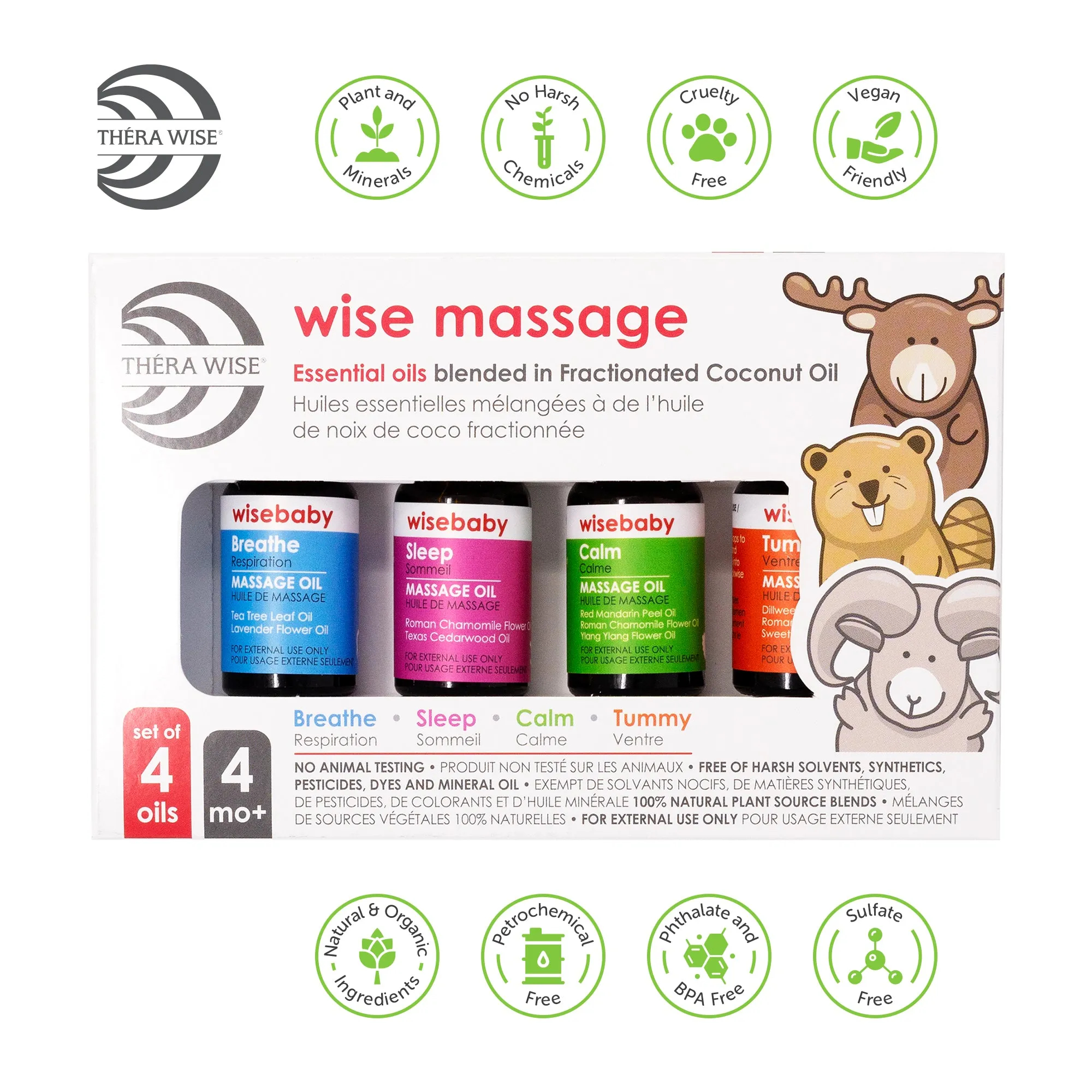 Wise Massage Essential Oils 4 pack X 10ml, Aromatherapy, Pre-Blended Essential Oil