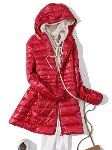 Woman Padded Hooded Long Jacket