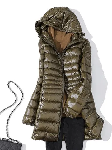 Woman Padded Hooded Long Jacket