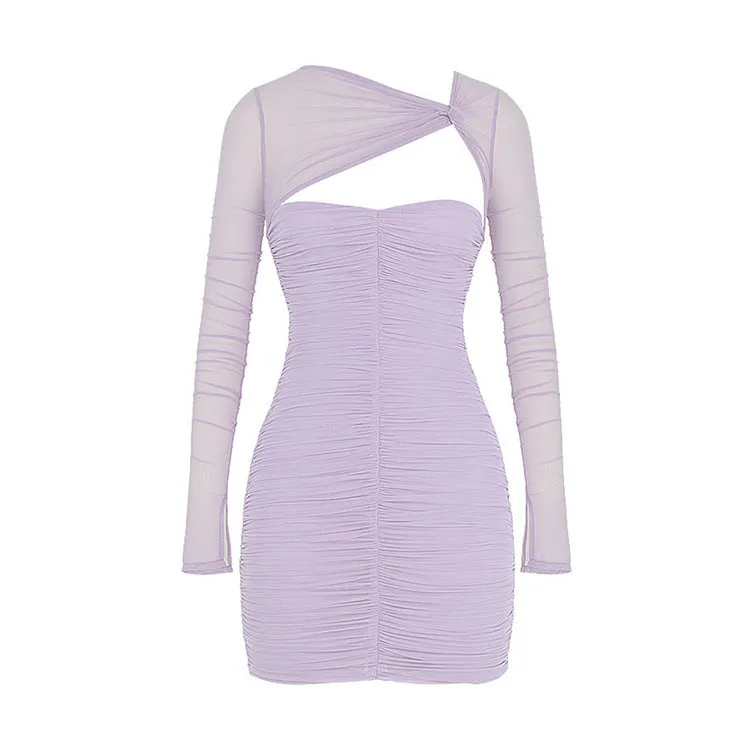 Women’s Body Con Mini Dress with Mesh Bodice and Sleeves