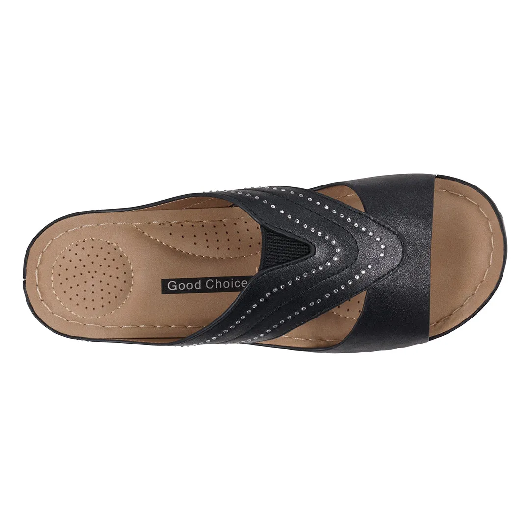 Women's Johanna Black Embellished Wedge Sandals