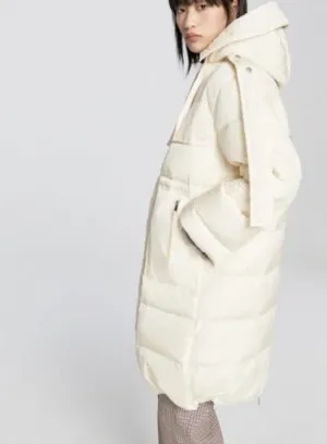 Women's Splicing Loose Long Style White Down Jacket