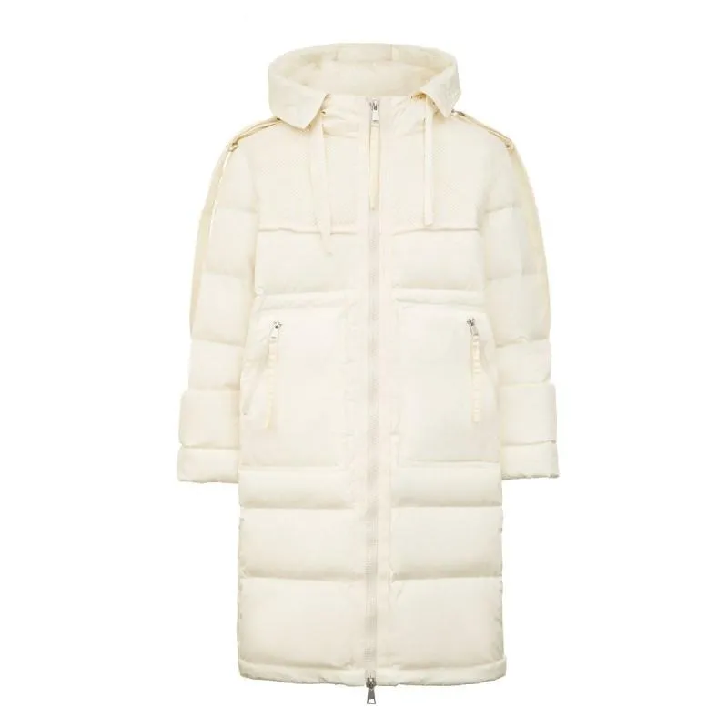 Women's Splicing Loose Long Style White Down Jacket