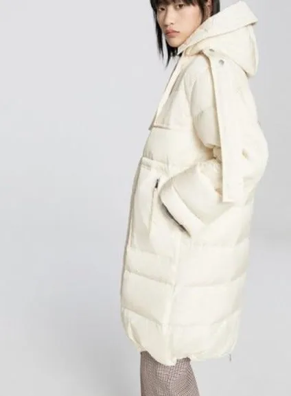 Women's Splicing Loose Long Style White Down Jacket