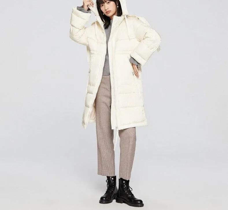 Women's Splicing Loose Long Style White Down Jacket